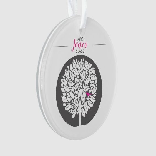 klassenamen leraar regenboog bedankt vogelboom ornament (voorkant)