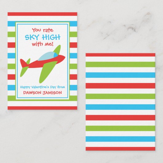 Klassenkaarten voor Valentijns vliegtuig met strip Notitiekaartje (Voorkant / Achterkant)