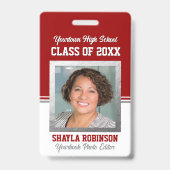 Klassenuitnodiging Rood en Wit Foto ID Badge (Voorzijde)