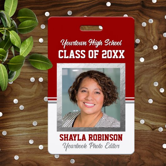 Klassenuitnodiging Rood en Wit Foto ID Badge