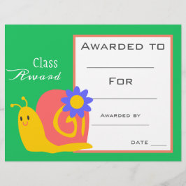 Klasseprijs leuk slakkenkinderen certificaat