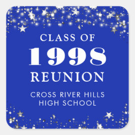 Klassereünie Koningsblauw Zilveren Sterren Persoon Vierkante Sticker