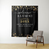 Klassereünie Welkom Zwarte Goud Sterren Confetti Wandkleed (In situ)