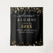 Klassereünie Welkom Zwarte Goud Sterren Confetti Wandkleed (Voorkant)