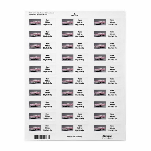 *** KLASSIC PINK CADILLAC** ADRESETIKET ETIKET (Full Sheet)