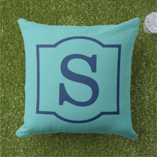 Klassic Turquoise Navy Blue Custom Monogram Letter Buitenkussen