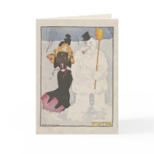 Klassiek 1907 Dame en Sneeuwman Winter Kerstmis