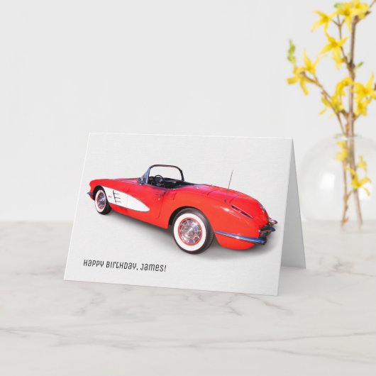 klassiek 1960 rood corvette op wit kaart (Gele Bloem)