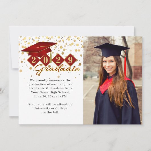 Klassiek 2 Foto Afstuderen Red en Gold Aankondiging (Voorkant)