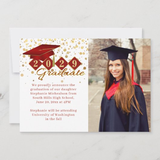 Klassiek 2 Foto Afstuderen Red en Gold Aankondiging (Voorkant)