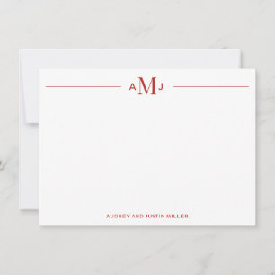 Klassiek 3-letterig monogram, rood gepersonaliseer notitiekaartje