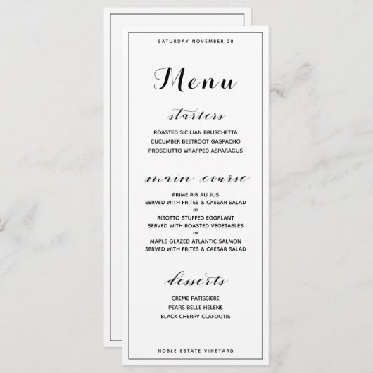 Klassiek Aanpasbaar Basis Dinermenu Menu (Voorkant / Achterkant)