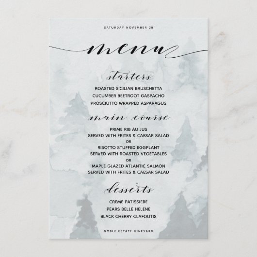 Klassiek aanpasbaar winterthema diner menu (Voorkant)
