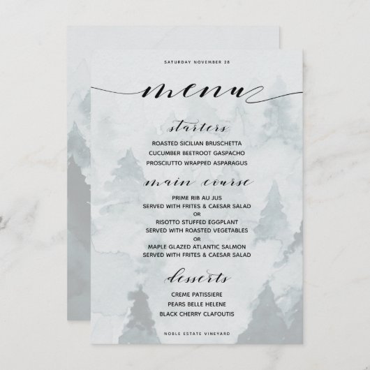 Klassiek aanpasbaar winterthemadiner menu (Voorkant / Achterkant)