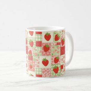 Klassiek Aardbeien Picknick Patchwork Patroon Koffiemok