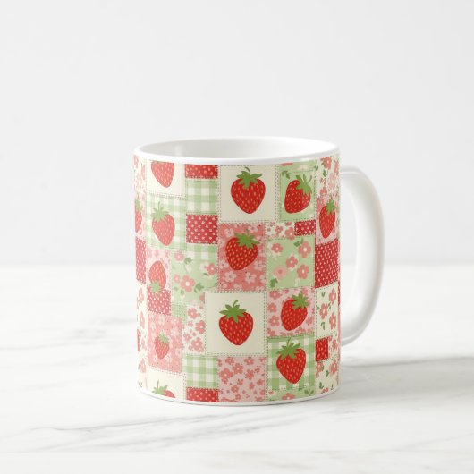 Klassiek Aardbeien Picknick Patchwork Patroon Koffiemok (Voorkant rechts)