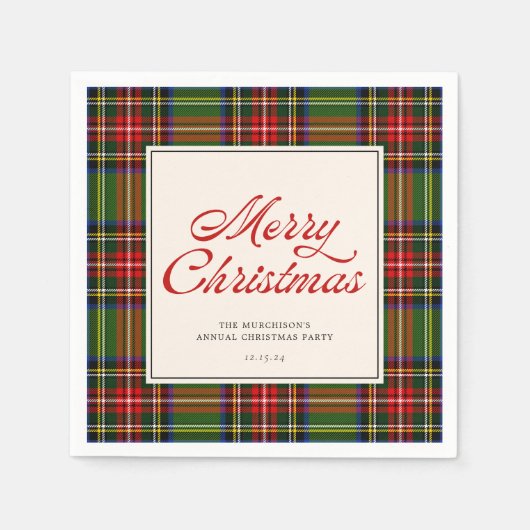 Klassiek afgespeeld retro script vrolijk kerstfees servet (Voorkant)