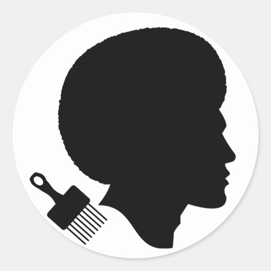 KLASSIEK AFRO MAN SILHOUET RONDE STICKER (Voorkant)