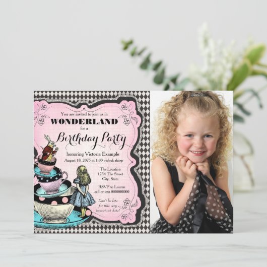 Klassiek Alice in Wonderland-verjaardagsfeestje Kaart (Staand voorkant)