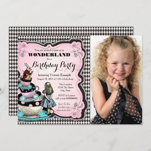 Klassiek Alice in Wonderland-verjaardagsfeestje Kaart (Voorkant / Achterkant)