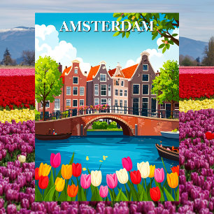 Klassiek Amsterdam Reis met Tulpen Briefkaart