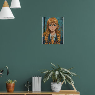 Klassiek Anime Schoolmeisje Portret Poster