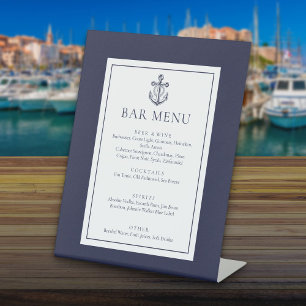 Klassiek anker in marineblauw barmenu reclamebord met voetstuk