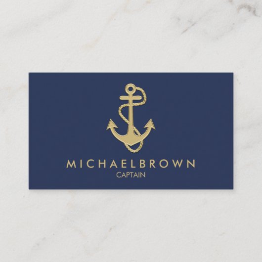 Klassiek anker in navyblauw met touw visitekaartje (Voorkant)