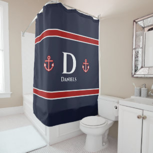 Klassiek anker maritiem rood wit blauw gestreept douchegordijn