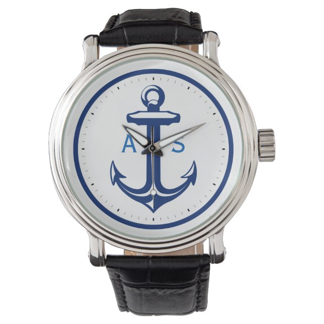 Klassiek anker met Initialen | Nautische geschenke Horloge (Voorkant)
