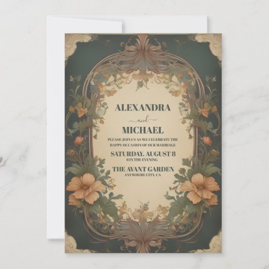 Klassiek Antiek  Art Nouveau Floral Wedding Kaart (Voorkant)