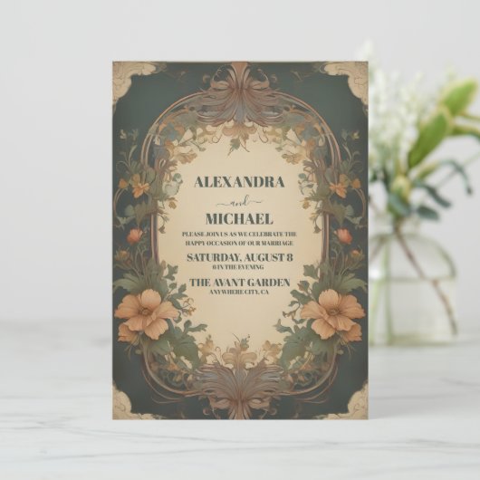 Klassiek Antiek  Art Nouveau Floral Wedding Kaart (Staand voorkant)