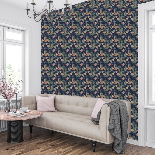 Klassiek Antiek Blauw Art Nouveau bloemmotief Behang (Creator heeft geüpload)