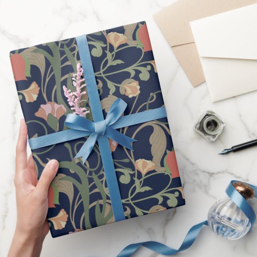 Klassiek Antiek Blauw Art Nouveau bloemmotief Cadeaupapier (Geschenken)
