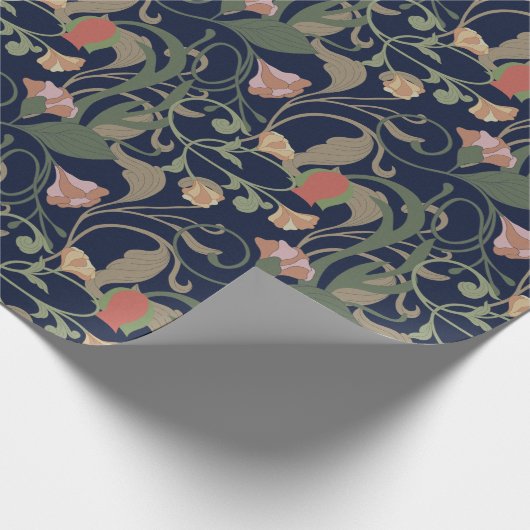 Klassiek Antiek Blauw Art Nouveau bloemmotief Cadeaupapier (Hoek)