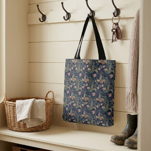 Klassiek Antiek Blauw Art Nouveau Bloempatroon Tote Bag