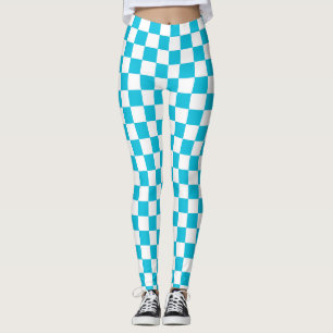 Klassiek aqua blauw schaakbord leggings