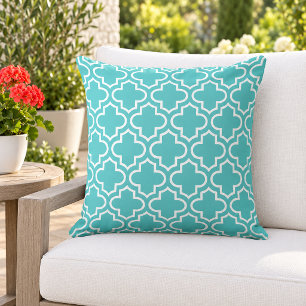 Klassiek Aqua Witte Quatrefoil Traliewerk Buitenkussen