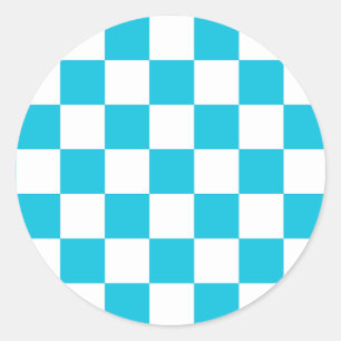 Klassiek aquablauw schaakbord ronde sticker
