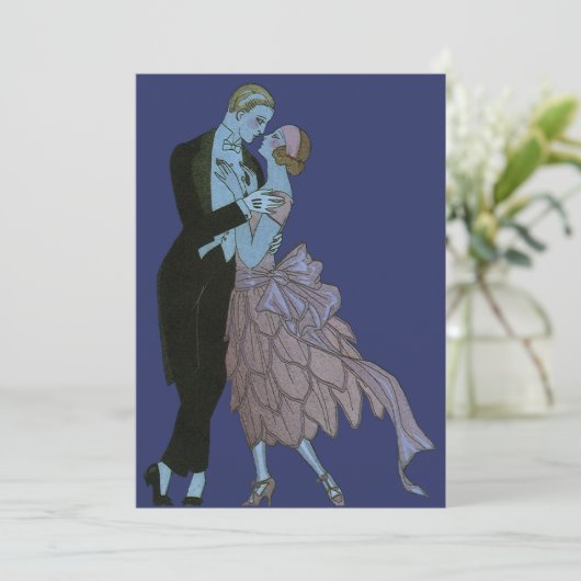 Klassiek Art Deco Bruidspaar, Verliefde Huwelijksd Aankondiging (Staand voorkant)