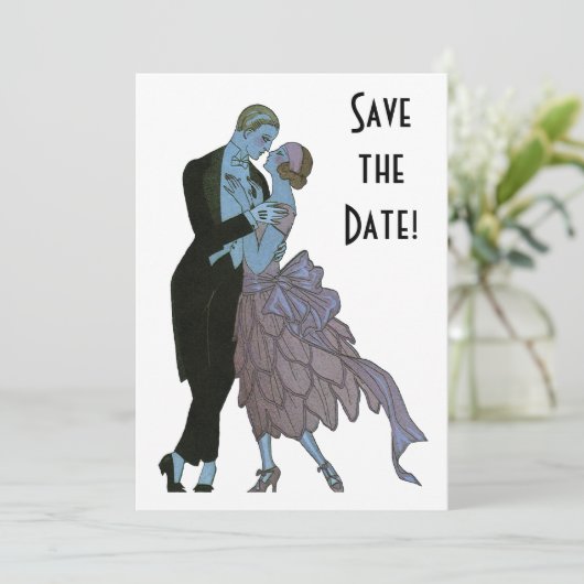 Klassiek Art Deco Bruidspaar, Verliefde Huwelijksd Kaart (Staand voorkant)