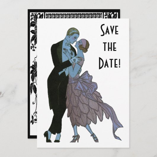 Klassiek Art Deco Bruidspaar, Verliefde Huwelijksd Kaart (Voorkant / Achterkant)