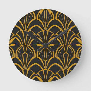 Klassiek Art Deco Vantpatroon Zwart Goud Bruisend Ronde Klok