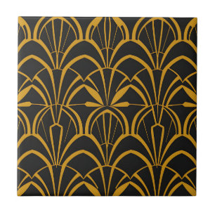 Klassiek Art Deco Vantpatroon Zwart Goud Bruisend Tegeltje