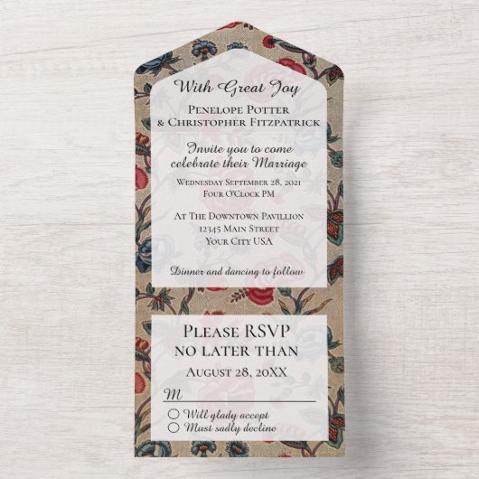 Klassiek Art Nouveau bloempatroon Trouw alles inbe All In One Uitnodiging (Binnen)