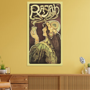 Klassiek Art Nouveau Cafe Rajah, Vrouw met koffie Canvas Afdruk