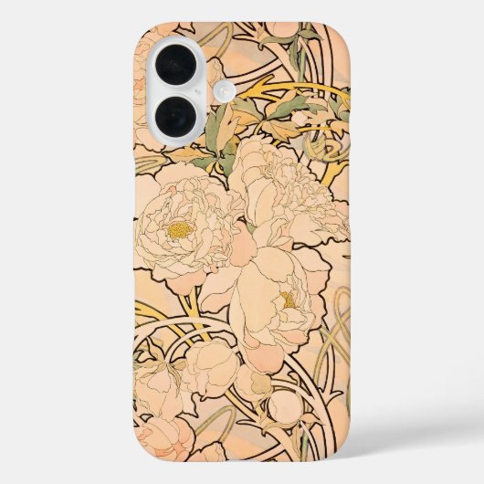 Klassiek Art Nouveau Pioenentuin Patroon van Mucha Case-Mate iPhone Case (Achterkant)