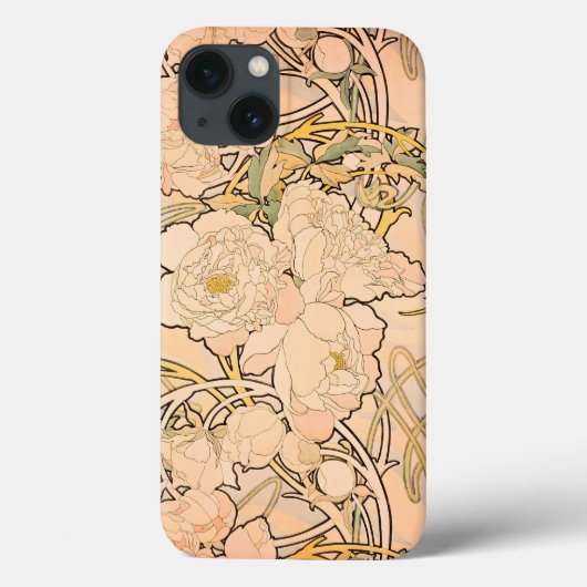 Klassiek Art Nouveau Pioenentuin Patroon van Mucha Case-Mate iPhone Case (Achterkant)