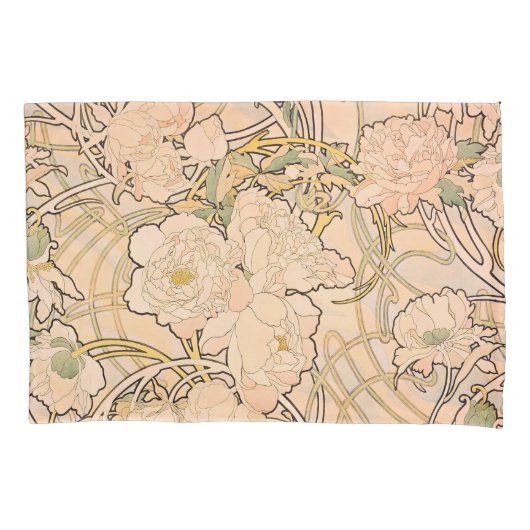 Klassiek Art Nouveau Pioenentuin Patroon van Mucha Kussensloop (Voorkant)