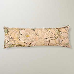 Klassiek Art Nouveau Pioenentuin Patroon van Mucha Lichaamskussen